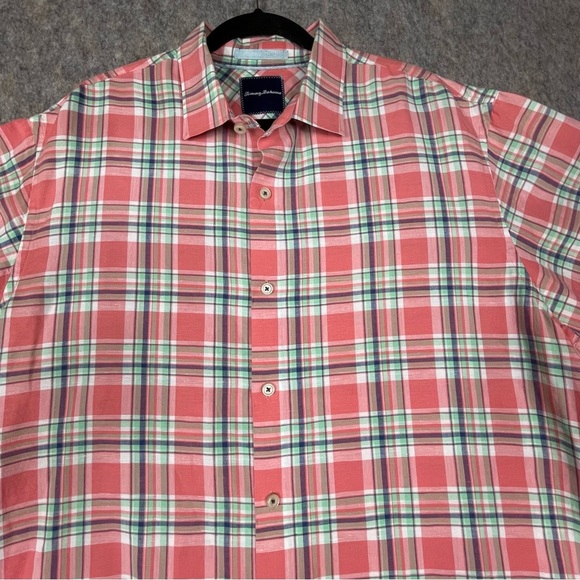 Tommy Bahama Linen Blend Plaid Short Sleeve Button Up Preppy Vacation Shirt  XLT - Picture 10 of 16